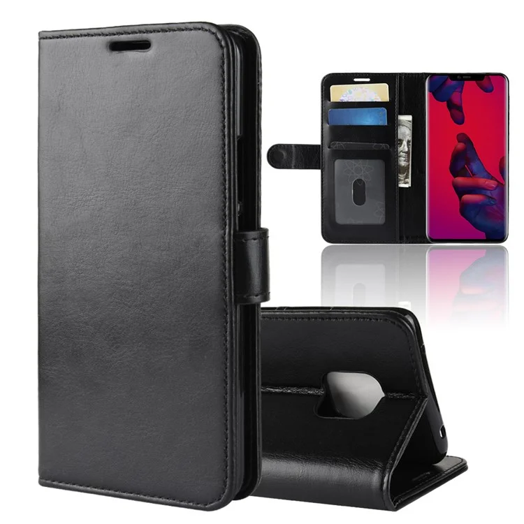 Crazy Horse Wallet Stand Кожаный Чехол Для Huawei Mate 20 Pro Pro - Черный