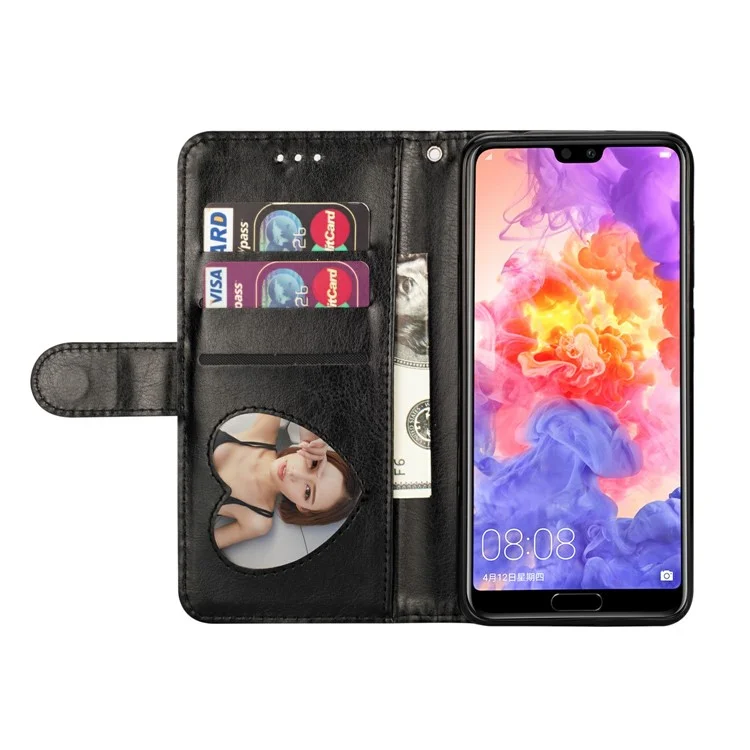 Custodia in Pelle Con Cerniera in Polvere Flash Con Cinturino Per Huawei P20 Pro - Nero