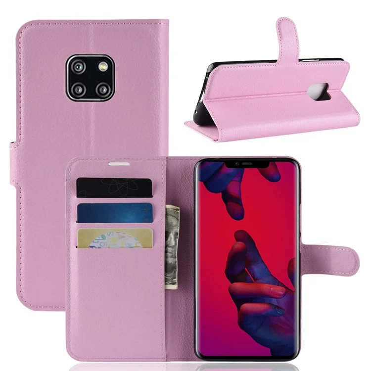 Textura Litchi Flip Couro Capa De Telefone Com [Carteira Suporte] Para Huawei Mate 20 Pro - Cor De Rosa