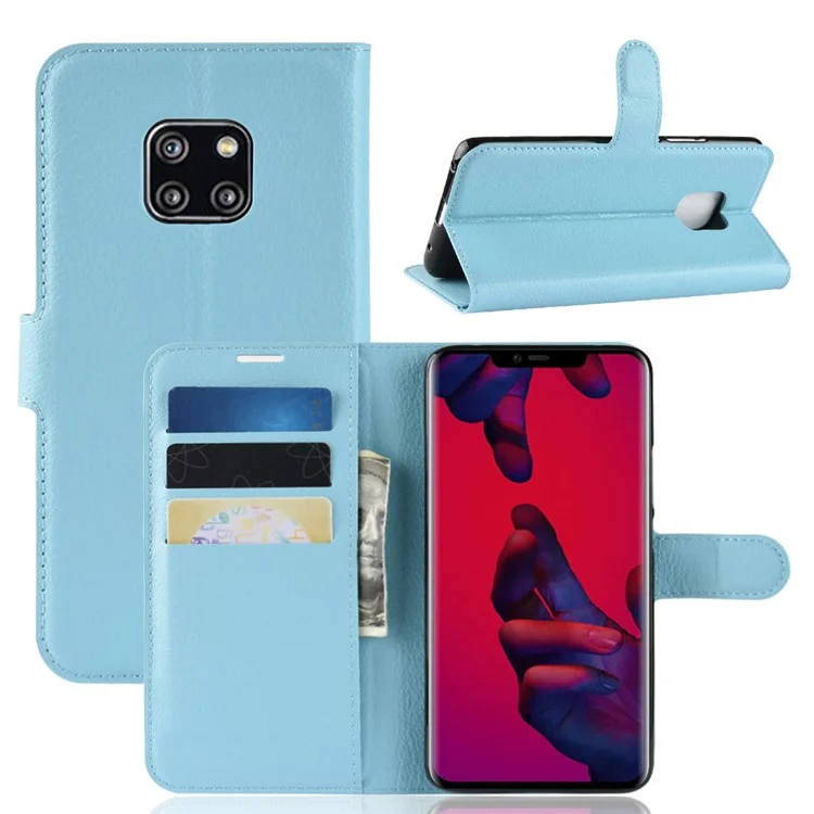 Litchi Texture Wallet Leather Magnetic Cell Phone Case for Huawei Mate 20 Pro - Blue