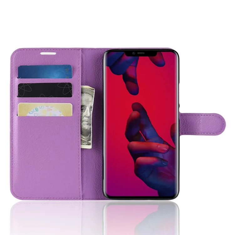 Litchi Texture Wallet Leather Case with Stand for Huawei Mate 20 Pro - Purple