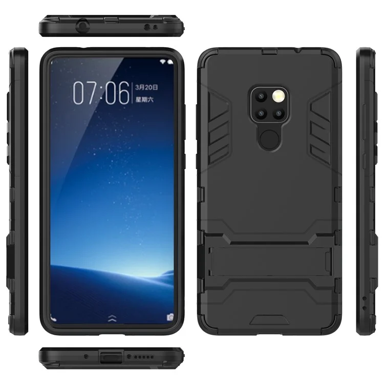 Cool Guard Plastic + TPU Hybrid Case Con Kickstand Para Huawei Mate 20 - Negro