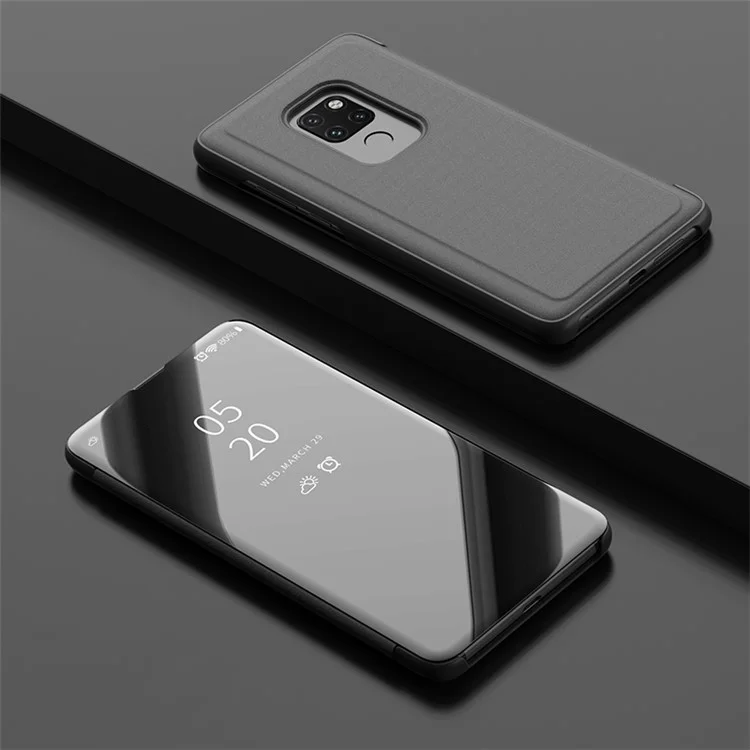 Fenster-Plattierter Spiegel-Oberflächen-Lederständer-Hülle für Huawei Mate 20 - Schwarz