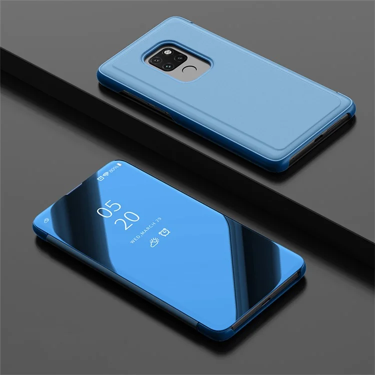 Funda de cuero con soporte y ventana panorámica con superficie espejo plateado para Huawei Mate 20 - Azul Bebé