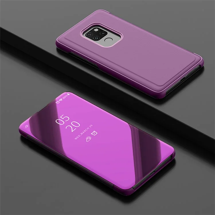 View Window Plated Mirror Surface Leather Case with Stand for Huawei Mate 20 - Purple