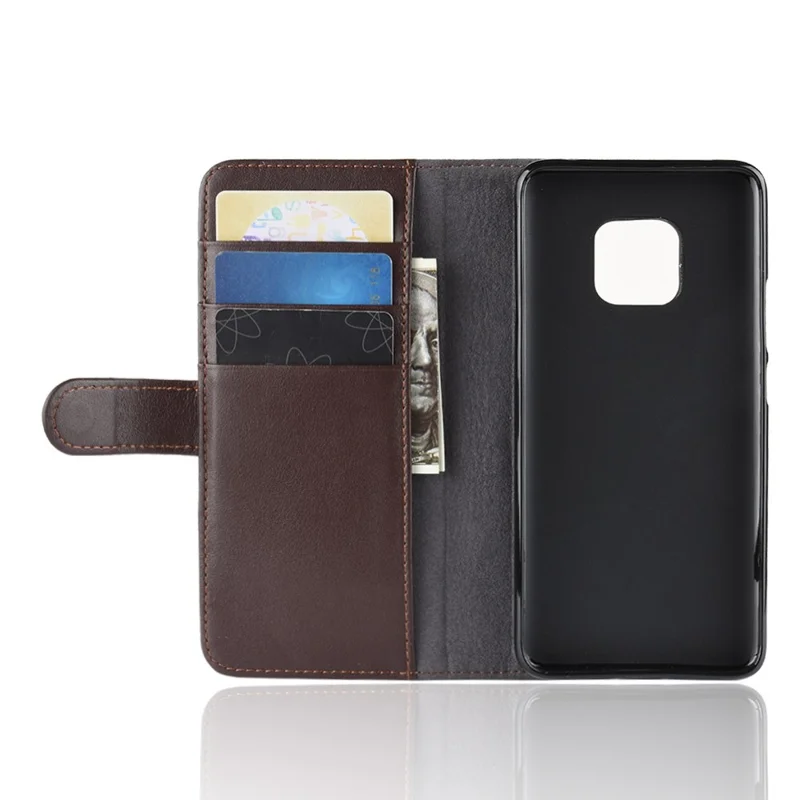 For Huawei Mate 20 Pro Phone Cases Genuine Split Leather Wallet Mobile Cover Stand - Brown