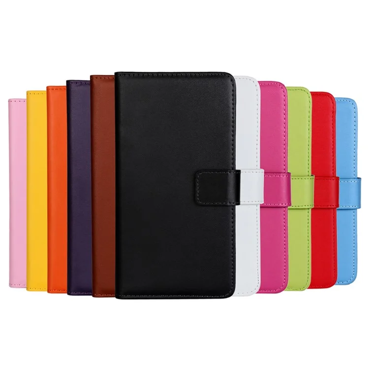 Genuine Split Leather Wallet Stand Phone Case for Huawei Mate 8 - Black