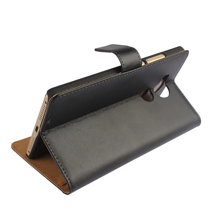 Genuine Split Leather Wallet Stand Phone Case for Huawei Mate 8 - Black
