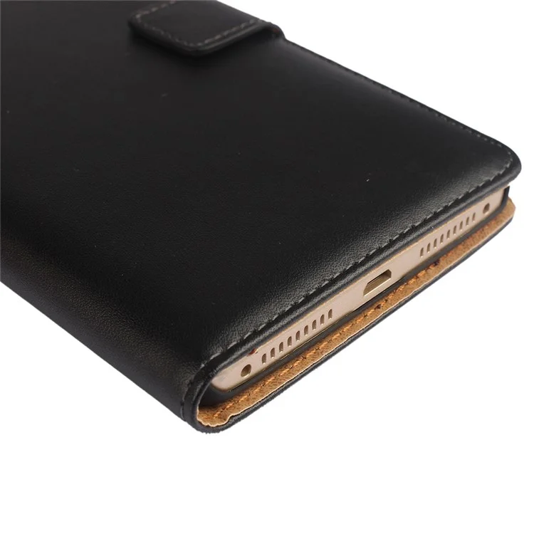 Genuine Split Leather Wallet Stand Phone Case for Huawei Mate 8 - Black