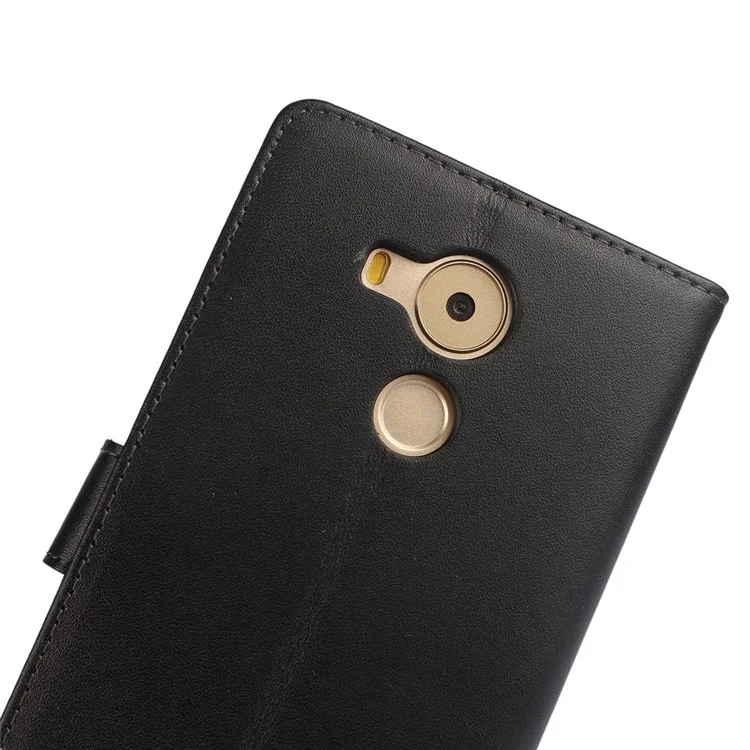 Genuine Split Leather Wallet Stand Phone Case for Huawei Mate 8 - Black