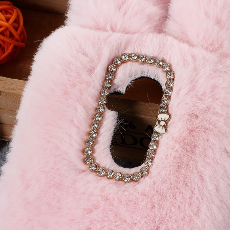Rabbit Shape Fluffy Fur Coated Rhinestone TPU Casing Shell for Huawei Mate 20 Lite - Pink