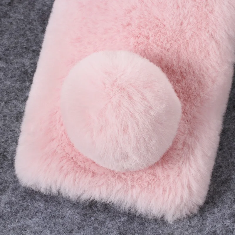 Rabbit Shape Fluffy Fur Coated Rhinestone TPU Casing Shell for Huawei Mate 20 Lite - Pink