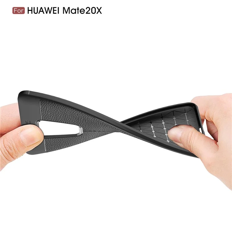 Litchi Grão Tpu Traseiro Capa Para Celular Para Huawei Mate 20 X - Preto