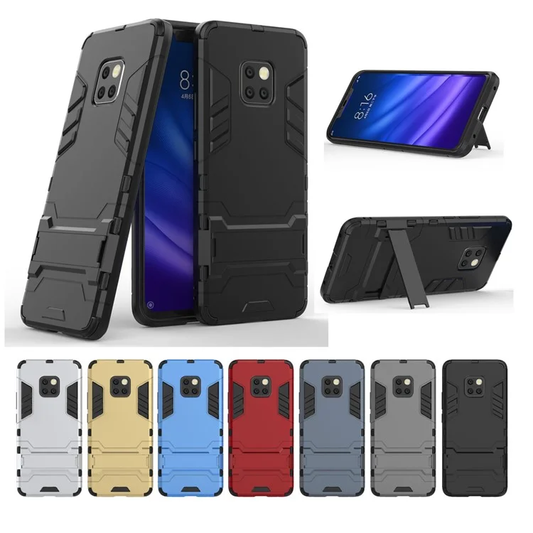 Funda de teléfono móvil híbrida de plástico duro y TPU con soporte para Huawei Mate 20 Pro - Negro