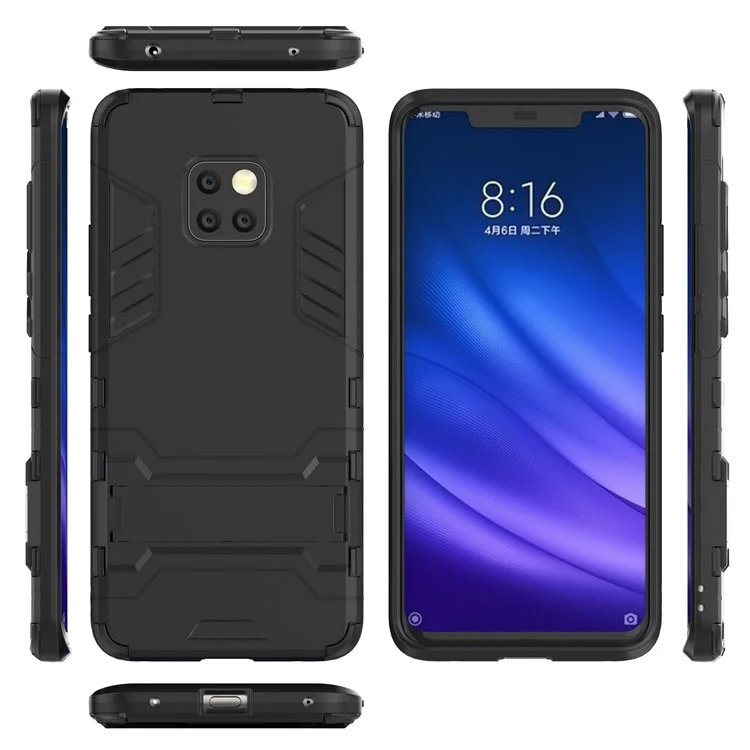 Funda de teléfono móvil híbrida de plástico duro y TPU con soporte para Huawei Mate 20 Pro - Negro