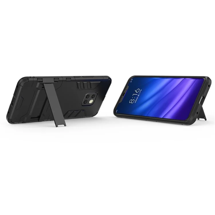 Funda de teléfono móvil híbrida de plástico duro y TPU con soporte para Huawei Mate 20 Pro - Negro