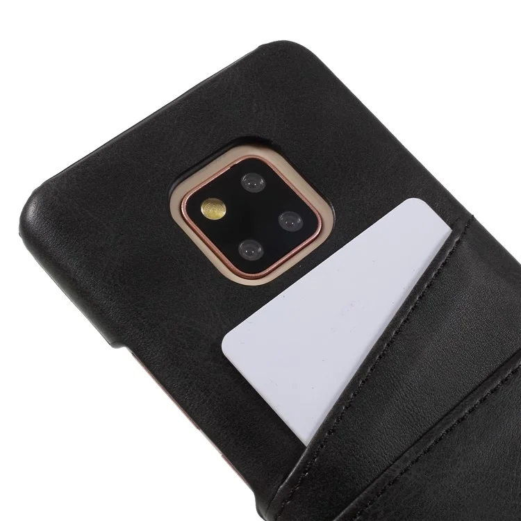 Funda de teléfono con carcasa de plástico recubierta de piel de poliuretano y dos ranuras para tarjetas para Huawei Mate 20 Pro - Negro