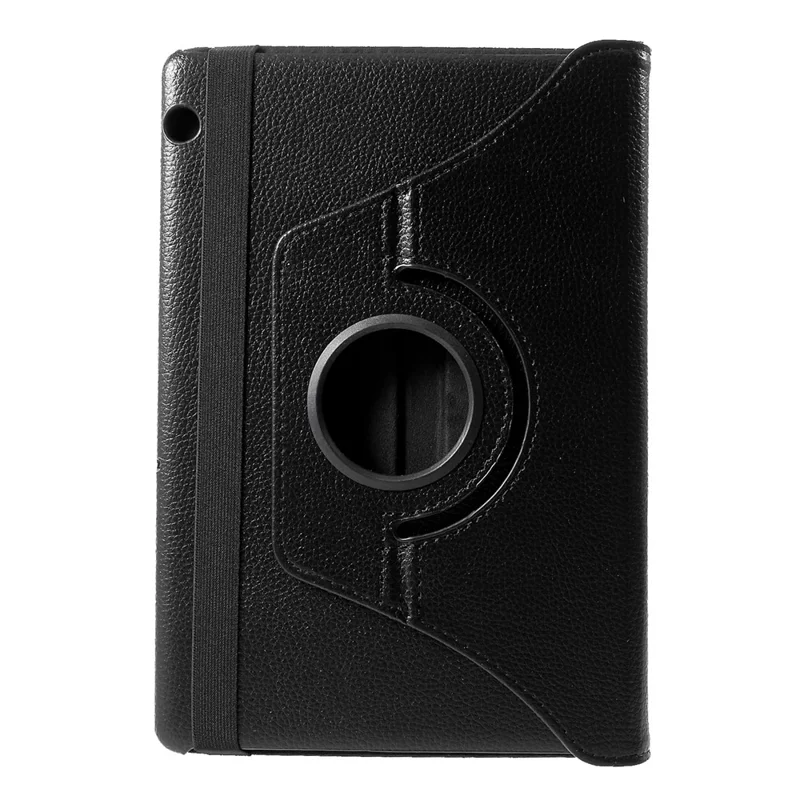 Litchi Skin Leather Shell Cover Case with 360-Degree Rotating Stand for Huawei Mediapad T5 10 - Black