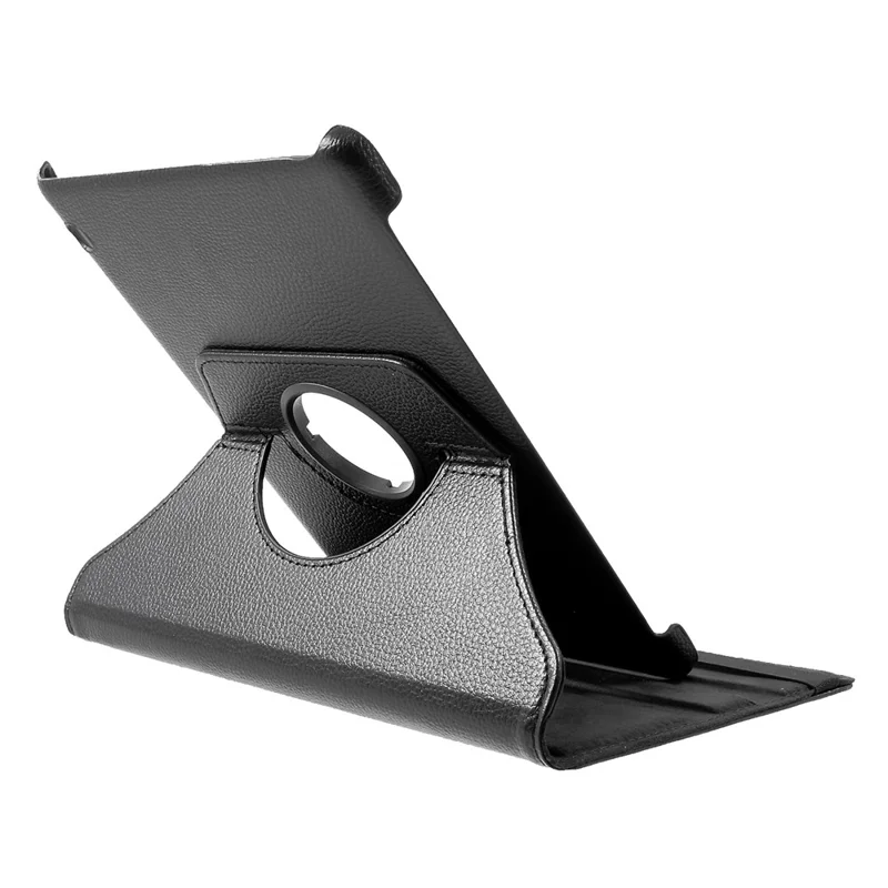 Litchi Skin Leather Shell Cover Case with 360-Degree Rotating Stand for Huawei Mediapad T5 10 - Black