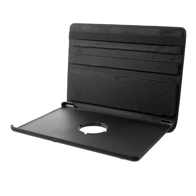 Litchi Skin Leather Shell Cover Case with 360-Degree Rotating Stand for Huawei Mediapad T5 10 - Black