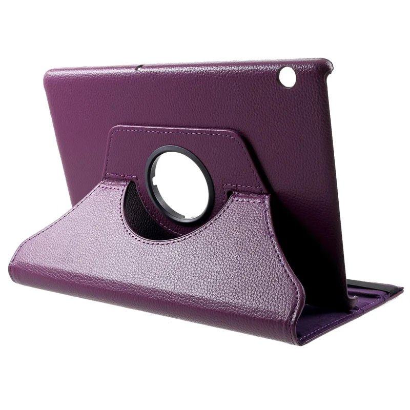 Litchi Skin Leather Shell Cover Case with 360-Degree Rotating Stand for Huawei Mediapad T5 10 - Purple