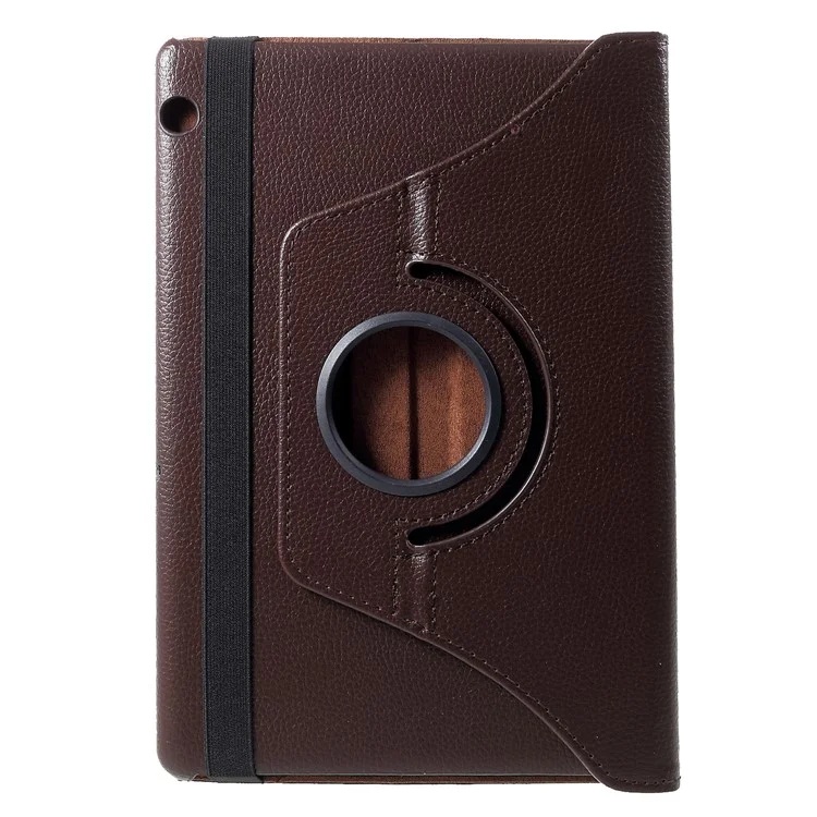 Litchi Skin Leather Shell Cover Case with 360-Degree Rotating Stand for Huawei Mediapad T5 10 - Brown