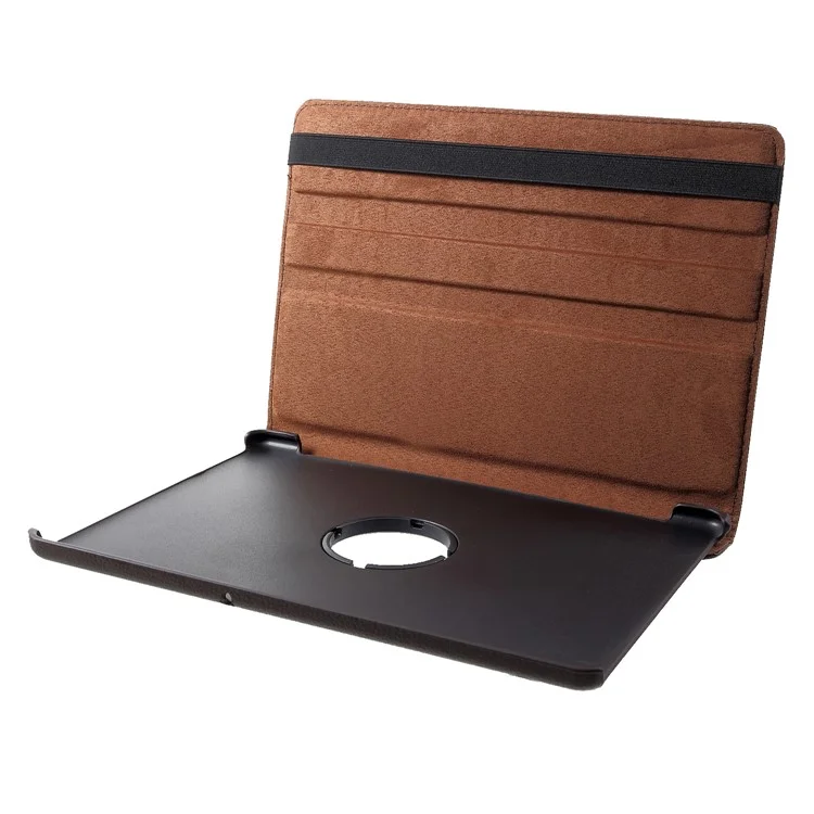 Litchi Skin Leather Shell Cover Case with 360-Degree Rotating Stand for Huawei Mediapad T5 10 - Brown