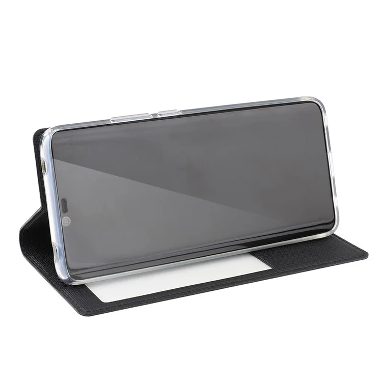 VILI DMX Window View Cross Texture Leather Stand Cover for Huawei Mate 20 Pro - Negro