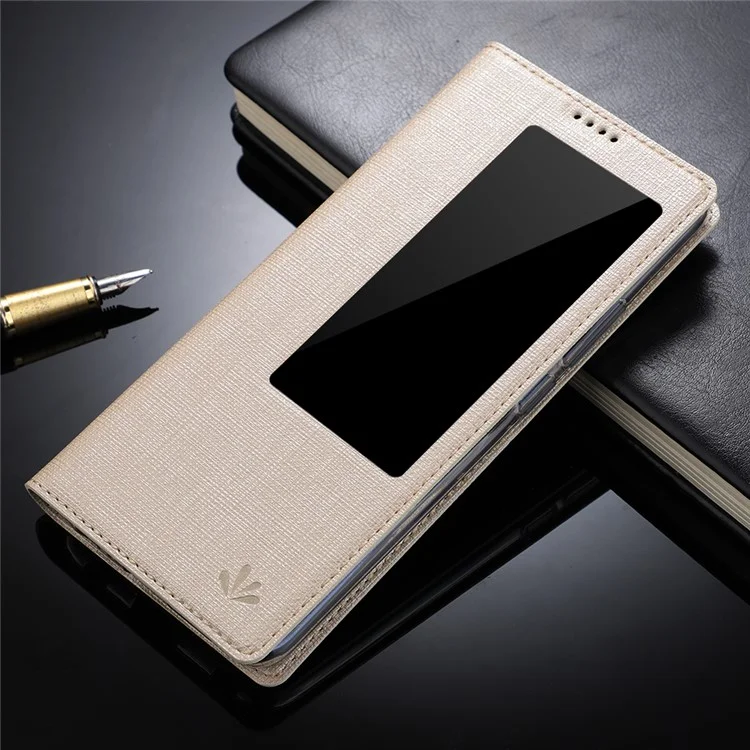 VILI DMX Window View Cross Texture Leather Cell Phone Case for Huawei Mate 20 - Gold