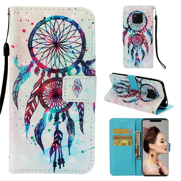 Pattern Printing Leather Magnetic Stand Case for Huawei Mate 20 Pro - Colorful Dream Catcher