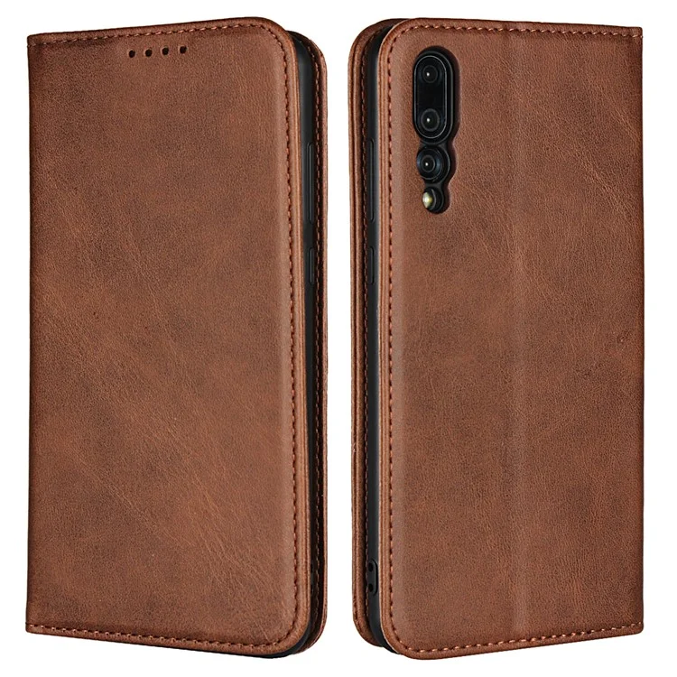 Couvercle de Téléphone Mobile de Portefeuille en Cuir en Cuir Automatique Pour Huawei P20 Pro Strong Magnet Case - Café