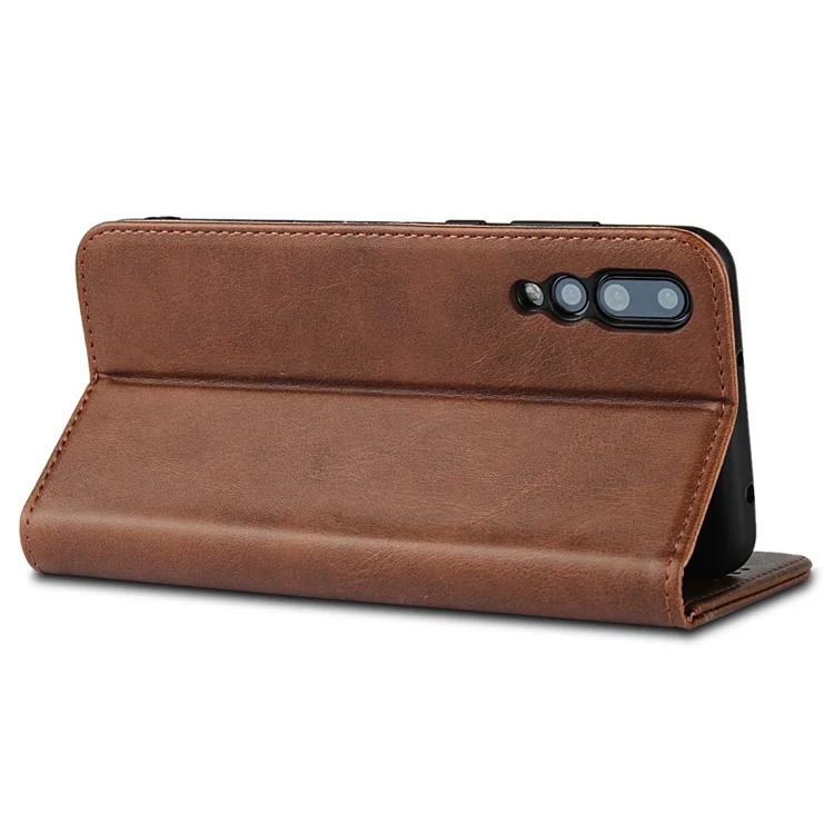 Auto-absorbed Leather Wallet Mobile Phone Cover for Huawei P20 Pro Strong Magnet Phone Case - Coffee