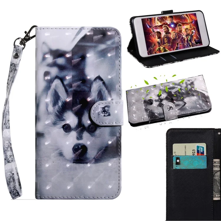 Estuche de Cuero de Decoración Ligera Estampada Para Huawei Y5 (2018)/Y5 Prime (2018)/Honor 7s/Play 7 - Perro