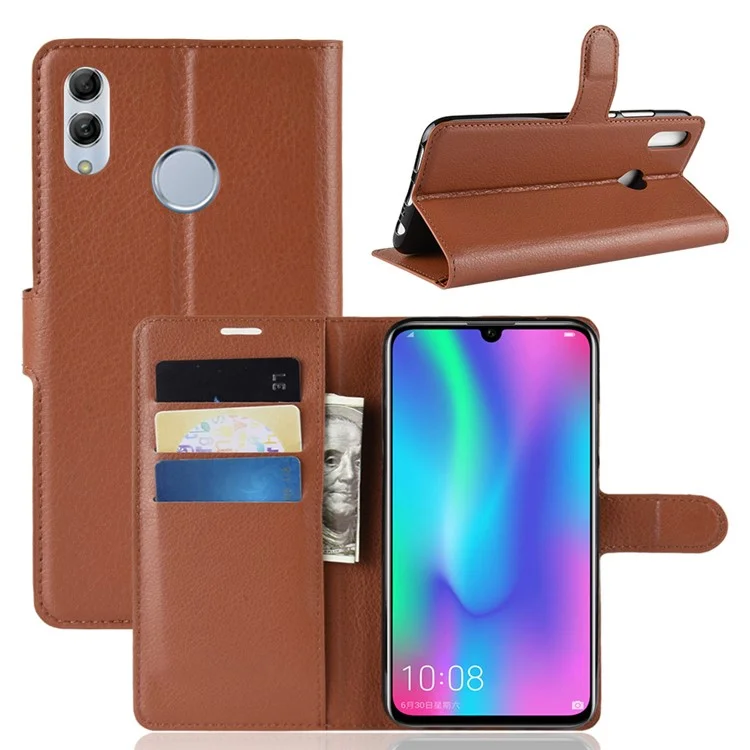 Litchi Texture Wallet Leather Cell Phone Cover for Huawei Honor 10 Lite / P Smart (2019) Mobile Phone Shell - Brown