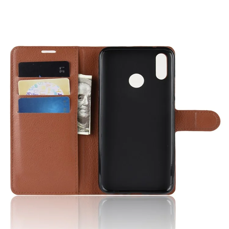 Litchi Texture Wallet Leather Cell Phone Cover for Huawei Honor 10 Lite / P Smart (2019) Mobile Phone Shell - Brown