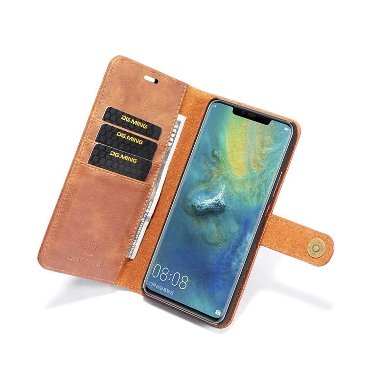 Funda de Teléfono Desmontable 2 en 1 Antirayazos DG.MING para Huawei Mate 20 Pro, Carcasa de Cartera de Cuero Partido y Carcasa Trasera de PC - Marrón