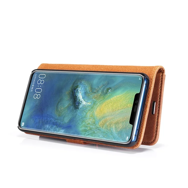 Dg. Ming Destacável 2-em-1 Anti-arranhão Capa Para Huawei Mate 20 Pro Split Leather Sellet Shell + PC Back Case - Castanho