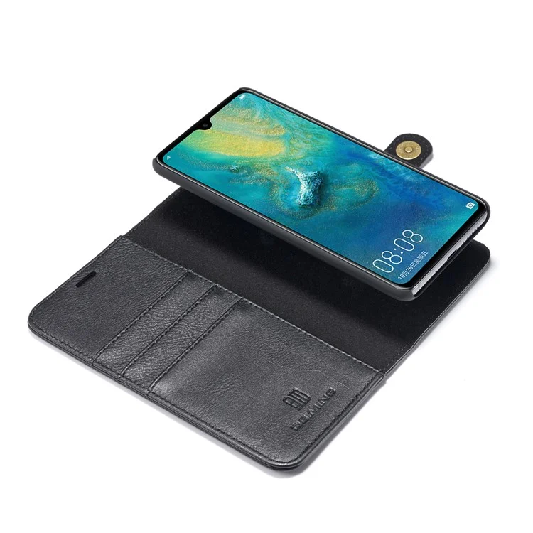 DG.MING Detachable 2-in-1 Split Leather Wallet Shell + PC Back Case for Huawei Mate 20 - Black