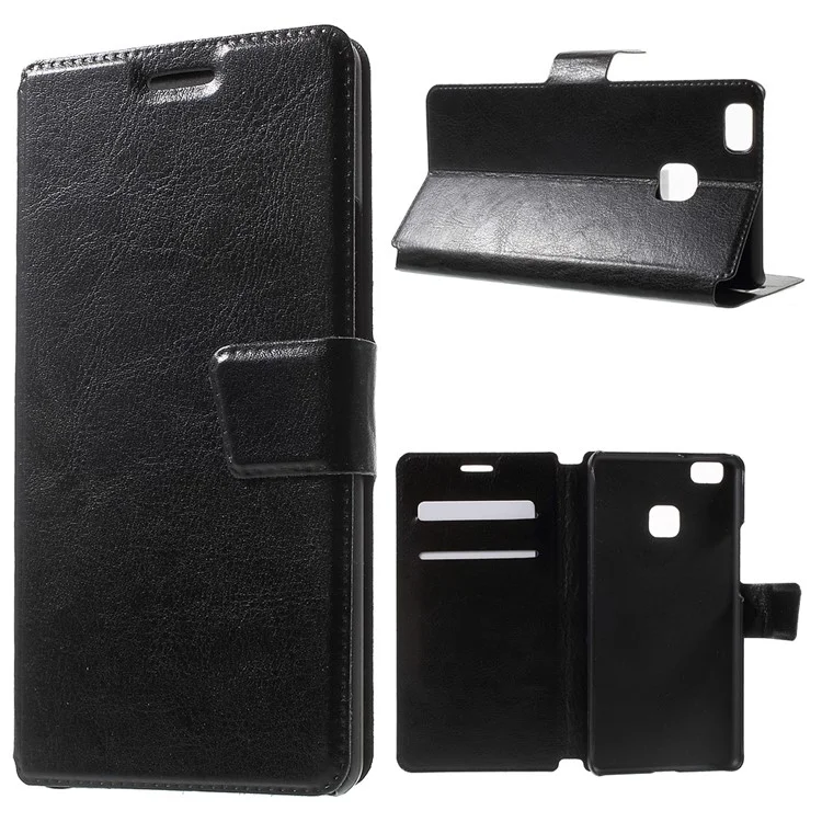 Crazy Horse Leather Flip Phone Case for Huawei P9 Lite - Black