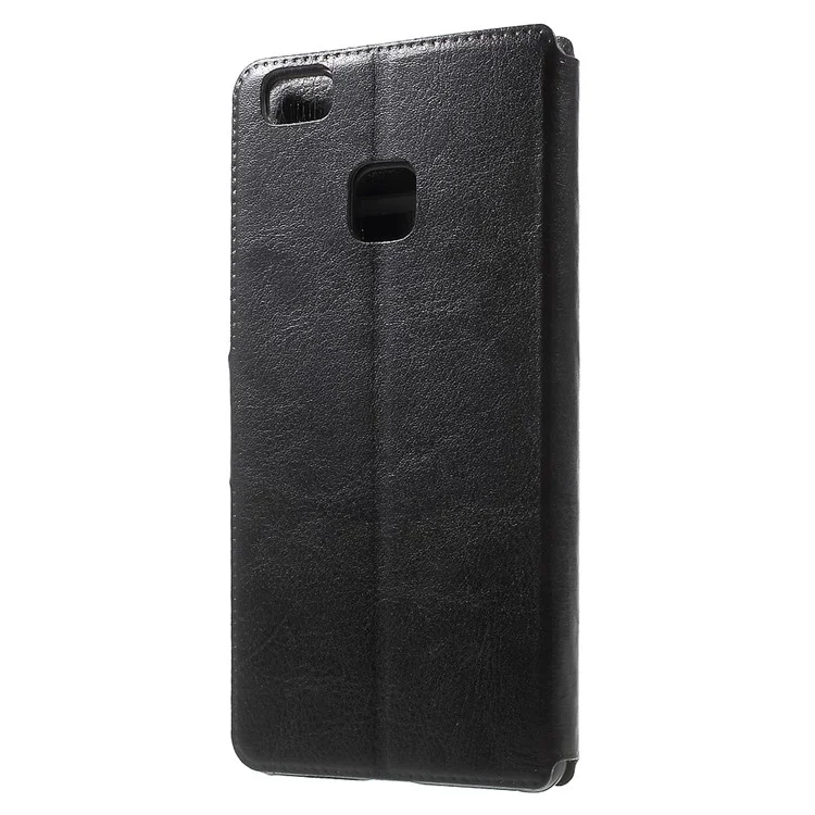 Crazy Horse Leather Flip Phone Case for Huawei P9 Lite - Black