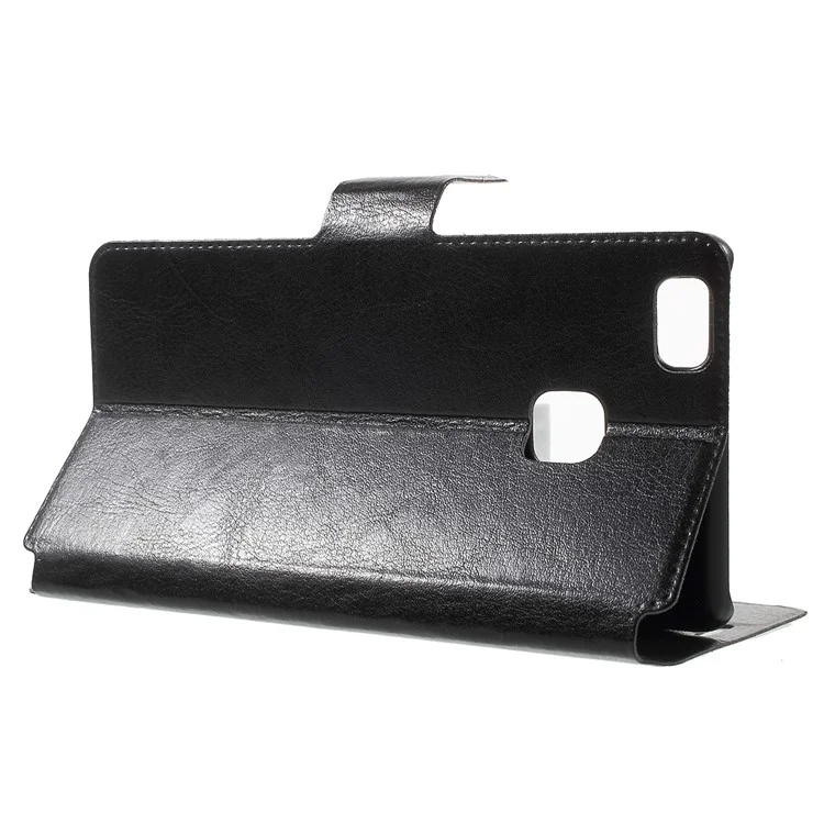 Crazy Horse Leather Flip Phone Case for Huawei P9 Lite - Black
