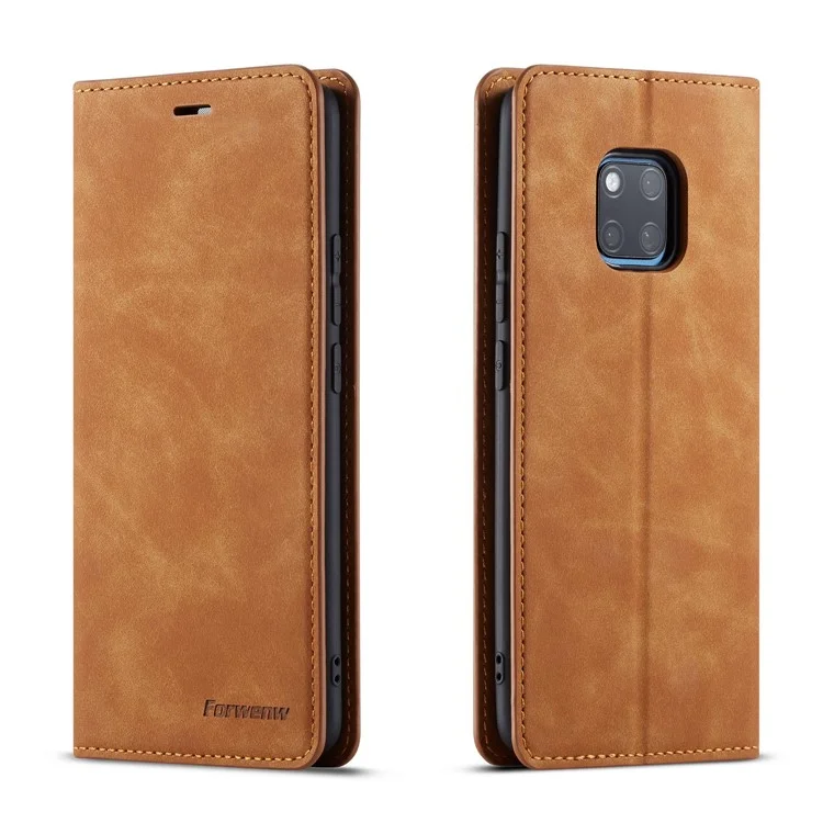 Forwenw Fantasy Série Auto-Absorbé Touch Silky Touch Portefeuille Porte-monnaie Pour Huawei Mate 20 Pro - Marron