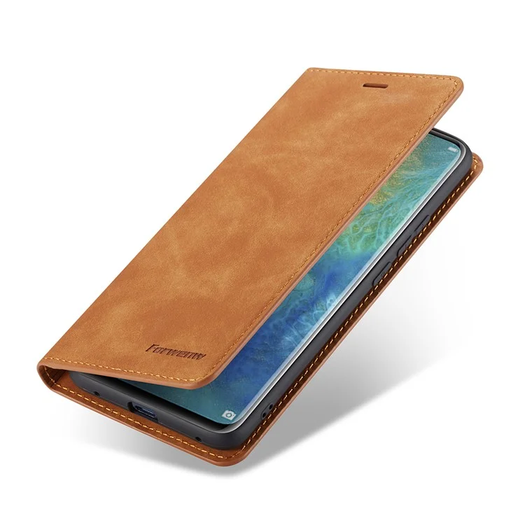 Forwenw Fantasy Série Auto-Absorbé Touch Silky Touch Portefeuille Porte-monnaie Pour Huawei Mate 20 Pro - Marron