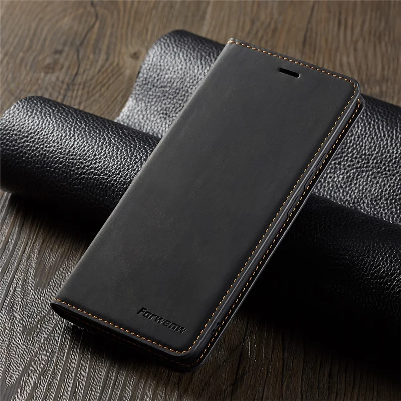 FORWENW Fantasy Series Auto-absorbed Silky Touch Leather Wallet Stand Cover for Huawei Mate 20 Pro - Black
