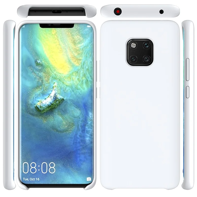 For Huawei Mate 20 Pro Liquid Silicone Mobile Case Shell with Soft Microfiber Lining Anti-Scratch Drop Protection - White