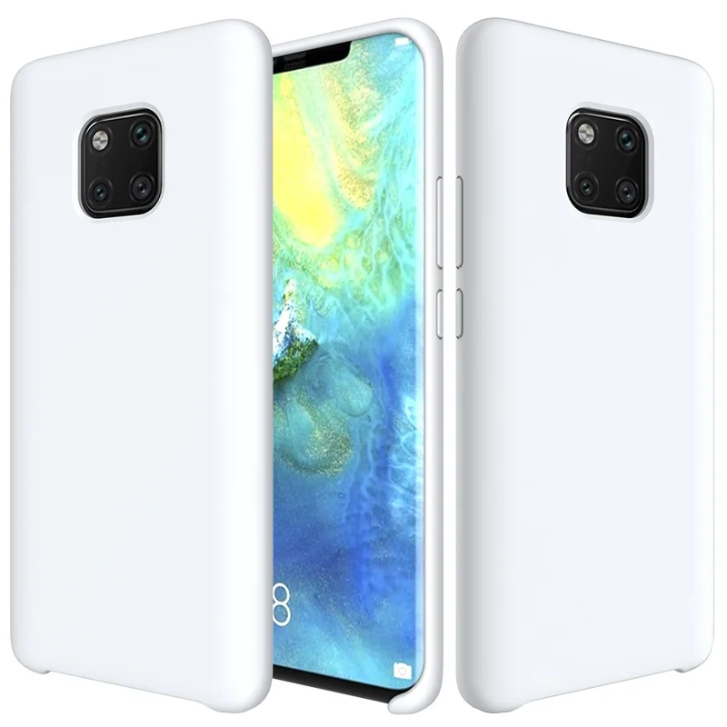 For Huawei Mate 20 Pro Liquid Silicone Mobile Case Shell with Soft Microfiber Lining Anti-Scratch Drop Protection - White