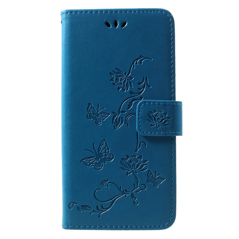 Imprint Butterfly Flowers Leather Stand Wallet Cell Phone Case for Huawei Honor 10 Lite - Blue