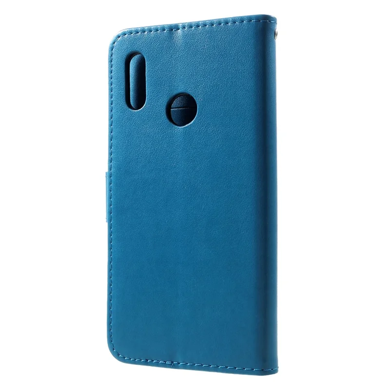 Imprint Butterfly Flowers Leather Stand Wallet Cell Phone Case for Huawei Honor 10 Lite - Blue