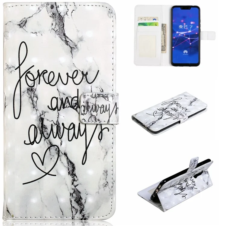 Light Spot Decor Patterned Embossed Leather Wallet Case for Huawei Mate 20 Lite - English Characters