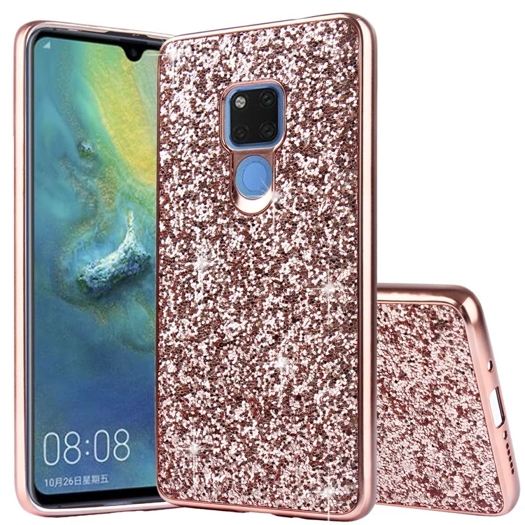 Funda de combinación de PC y TPU con chapa electrolítica y lentejuelas brillantes para Huawei Mate 20 - Oro rosa